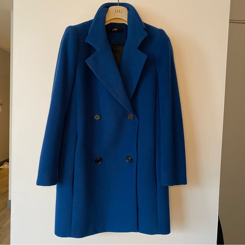 Women's Blue Double-Breasted Wool Coat